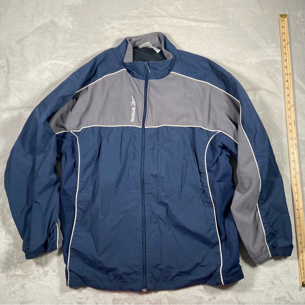 Vintage Reebok Zip up sweater Xl navy blue with gray mesh lined windbreaker